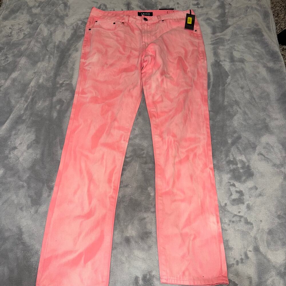 AKOO Men’s 34 NWT Pink Tie Dye Denim Jeans Slim Straight